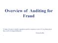Overview of Auditing for Fraud PowerPoint PPT Presentation