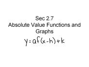 Sec 2.7 Absolute Value Functions and Graphs