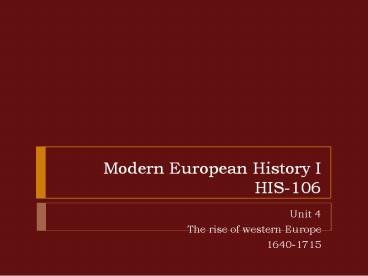 Modern European History I HIS-106