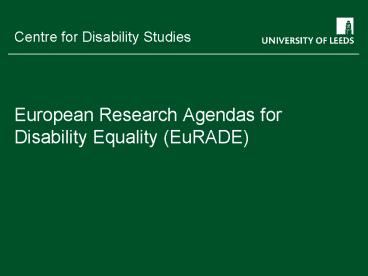 European Research Agendas for Disability Equality (EuRADE)