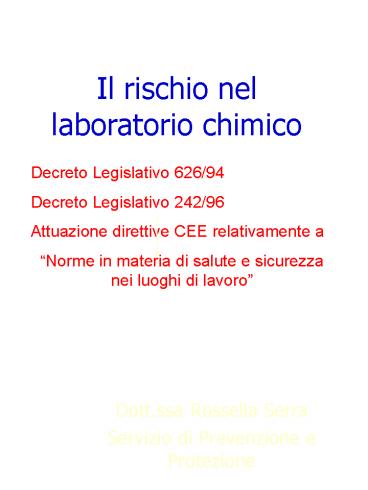Il rischio nel laboratorio chimico
