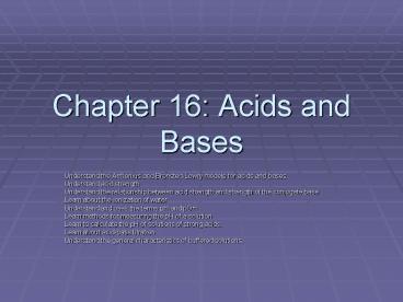 Chapter 16: Acids and Bases