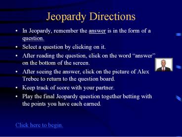Jeopardy Directions