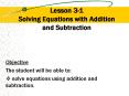 Lesson 3-1 Solving Equations with Addition and Subtraction PowerPoint PPT Presentation