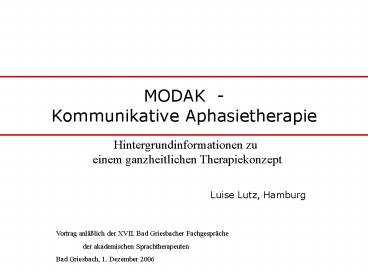 MODAK - Kommunikative Aphasietherapie