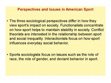 Perspectives and Issues in American Sport