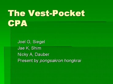 The Vest-Pocket CPA