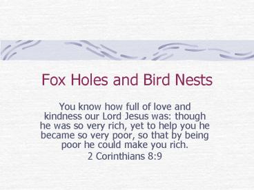 Fox Holes and Bird Nests