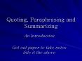 Quoting, Paraphrasing and Summarizing PowerPoint PPT Presentation