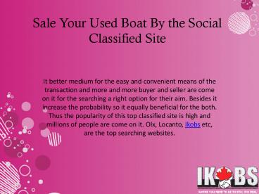 Sale Your Used Boat By the Social Classified Site