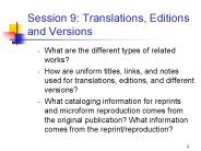 Session 9: Translations, Editions and Versions