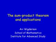 The sum-product theorem and applications