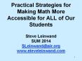 Practical Strategies for Making Math More Accessible for ALL of Our Students  Steve Leinwand SUM 2014 SLeinwand@air.org www.steveleinwand.com PowerPoint PPT Presentation