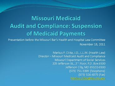 Missouri Medicaid Audit and Compliance: Suspension of Medicaid Payments
