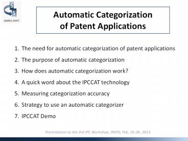 Automatic Categorization of Patent Applications
