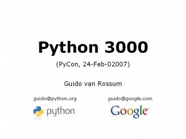 Python 3000 (PyCon, 24-Feb-02007)