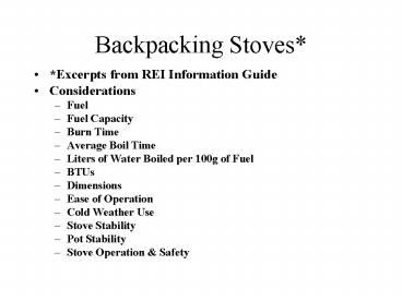 Backpacking Stoves*