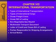 CHAPTER VII INTERNATIONAL TRANSPORTATION