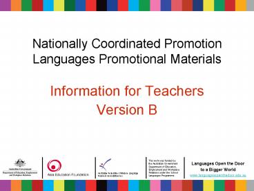 Nationally Coordinated Promotion Languages Promotional Materials