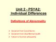 Unit 2 - PSYA2: Individual Differences Definitions of Abnormality PowerPoint PPT Presentation