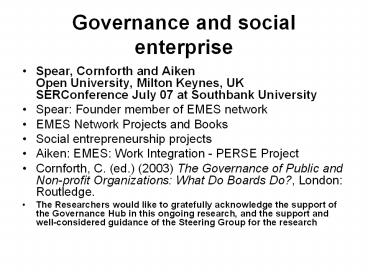 Governance and social enterprise
