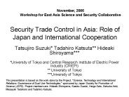 Security Trade Control in Asia: Role of Japan and International Cooperation