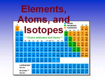 Elements, Atoms, and   Isotopes