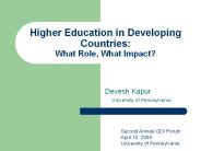 Higher Education in Developing Countries: What Role, What Impact?