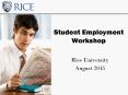 Student Employment Workshop PowerPoint PPT Presentation
