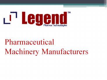 Pharma Machinery Manufacturers in india
