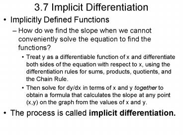 3.7 Implicit Differentiation