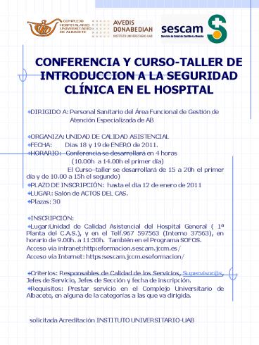 CONFERENCIA Y CURSO-TALLER DE INTRODUCCION A LA SEGURIDAD CL