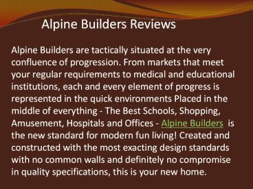 Alpine Builders Reviews-Apartments In Bangalore