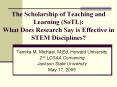 The Scholarship of Teaching and Learning (SoTL): What Does Research Say is Effective in STEM Disciplines? PowerPoint PPT Presentation