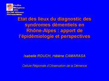 Etat des lieux du diagnostic des syndromes d