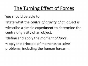 The Turning Effect of Forces