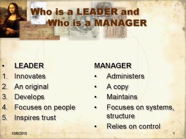 Who is a LEADER and     Who is a MANAGER