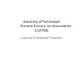 University of Portsmouth Personal Finance for Accountants (U13763) PowerPoint PPT Presentation