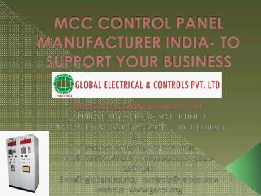 MCC control panel manufacturer India- call @ 9810243219