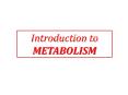 Introduction to METABOLISM PowerPoint PPT Presentation