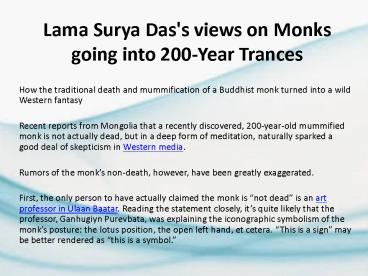 Lama Surya Das's views on Monks going into 200-Year Trances