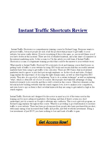 Instant Traffic Shortcuts Review