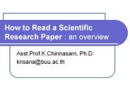 How to Read a Scientific Research Paper : an overview