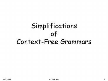 Simplifications of Context-Free Grammars