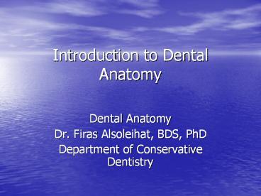Introduction to Dental Anatomy