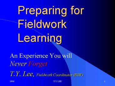 Preparing for Fieldwork Learning