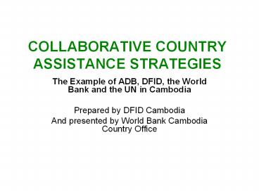 COLLABORATIVE COUNTRY ASSISTANCE STRATEGIES
