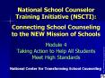 National School Counselor Training Initiative (NSCTI):  Connecting School Counseling to the NEW Mission of Schools Module 4 Taking Action to Help All Students  Meet High Standards PowerPoint PPT Presentation