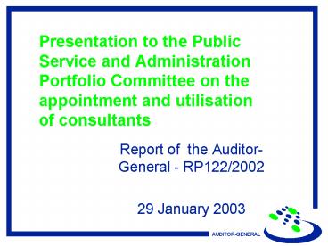 Presentation to the Public Service and Administration Portfolio Committee on the appointment and utilisation of consultants