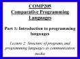 COMP205 Comparative Programming Languages Part 1: Introduction to programming languages Lecture 2: Structure of programs and programming languages as communication media PowerPoint PPT Presentation